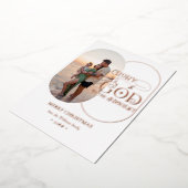 神に栄光を。クリスマスシーズンにぴったりな、モダンでエレガントなクリスチャンのグリーティングカード 箔シーズンカード (回転した状態)