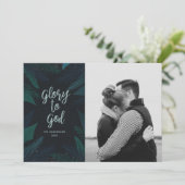 神に栄光を。ネイビーとグリーンクリスマスの写真 シーズンカード (スタンド正面)