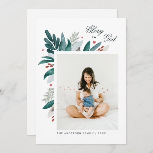 神に栄光を。フローラの植物宗教クリスマス シーズンカード (正面/裏面)