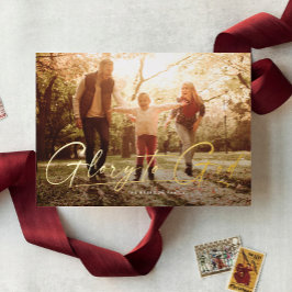 神に栄光を。モダンなクリスマスの宗教的な写真 箔シーズンカード