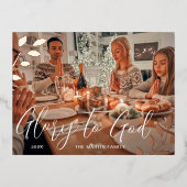 神に栄光を 植物のクリスマス ホイル ハoliday ポスト 箔シーズンポストカード (正面)