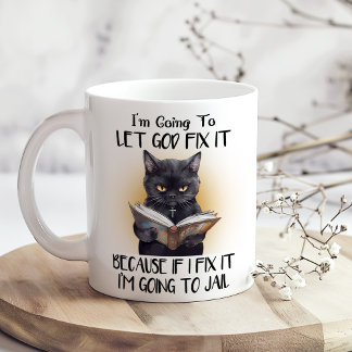 神に皮肉な黒猫おもしろいを直させろ コーヒーマグカップ