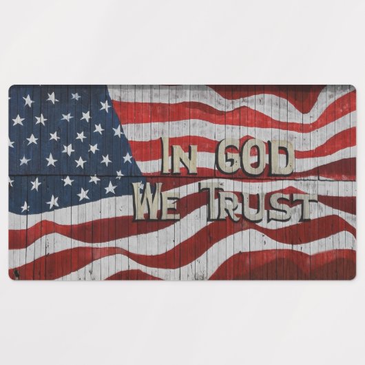 神に私たちはバーンドボ素朴ードアメリカ国旗を信頼する ラベル (デザイン1)