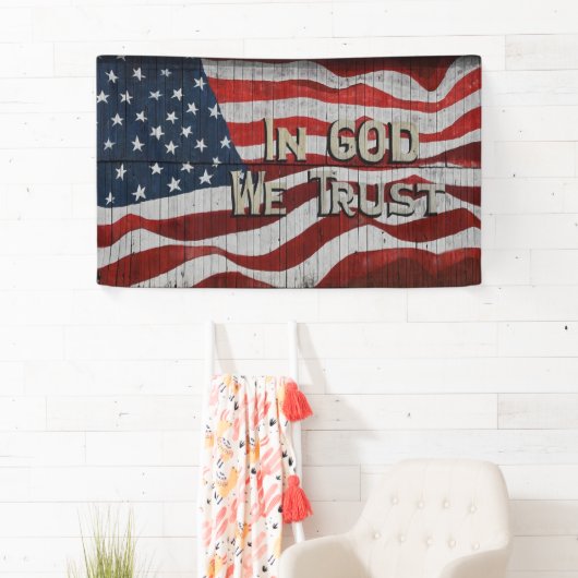 神に私たちはバーンドボ素朴ードアメリカ国旗を信頼する 横断幕 (インサイチュ)