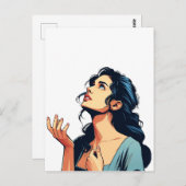 神に見上げ祈る女性イラストレーション芸術 ポストカード (正面/裏面)