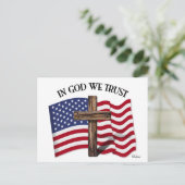 神に誓う、頑丈な十字架とアメリカ国旗 ポストカード (スタンド正面)