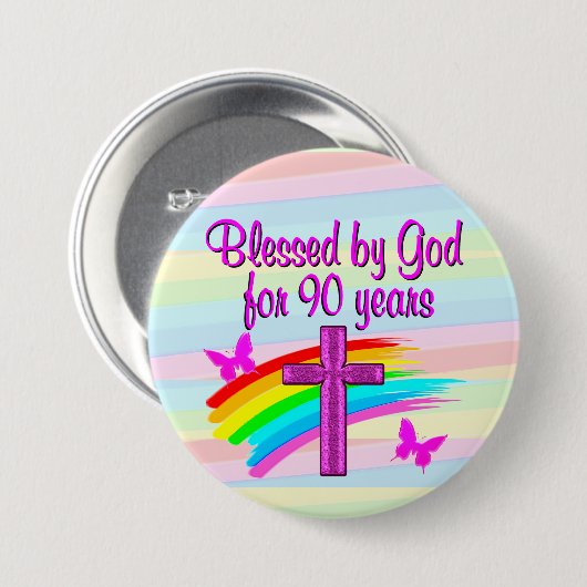 神のかわいらし賛美の90番目の誕生日ボタン 缶バッジ (正面&裏面)