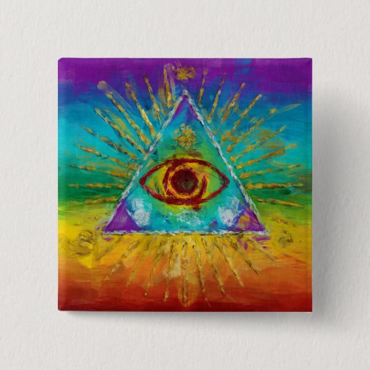 神のすべての目を見る – 抽象芸術の歪曲 缶バッジ (正面)