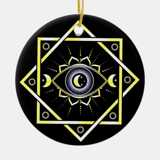 神のすべての目を見る – 神秘的な3番目の目、月 セラミックオーナメント (正面)