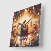 神のつながり:イエス スクエア壁時計 (傾斜)