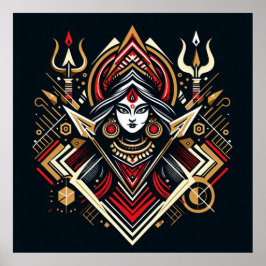 神のエネルギー – 抽象芸術ドゥルガ | フラウラ ポスター