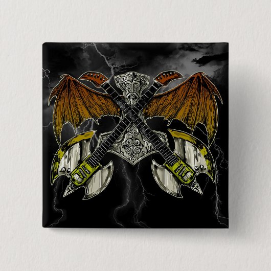 神のギターのトールのハンマー 缶バッジ (正面)