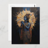 神のクリシュナがフルートを演奏するアール・ヌーヴォー ポストカード (正面/裏面)