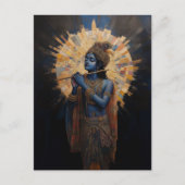 神のクリシュナがフルートを演奏するアール・ヌーヴォー ポストカード (正面)