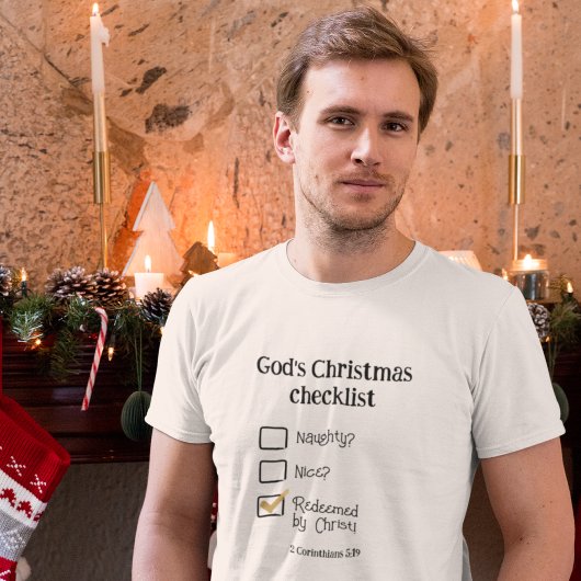 神のクリスマスのチェックリストキリスト教の男性 Tシャツ