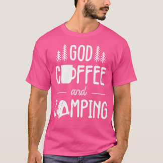 神のコーヒーとキャンピングギフト男性女性キッズキリスト Tシャツ