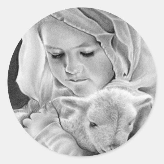 神のステッカーの子羊を見る ラウンドシール (正面)