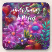 神のタイミングは完璧なフローラ抽象芸術ピンク赤 コースター (正面)