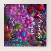 神のタイミングは完璧なフローラ抽象芸術ピンク赤 ジグソーパズル (横)