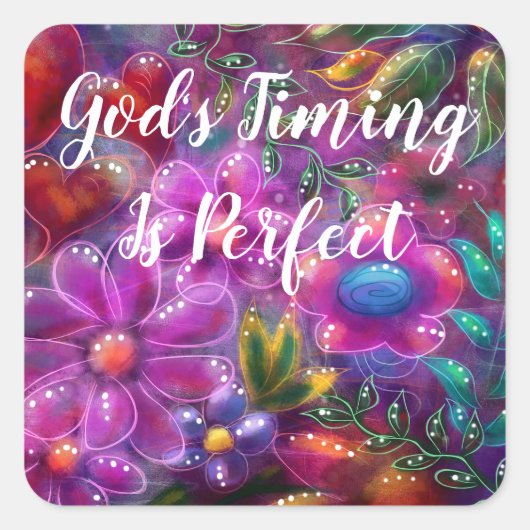 神のタイミングは完璧なフローラ抽象芸術ピンク赤 スクエアシール (正面)