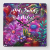 神のタイミングは完璧なフローラ抽象芸術ピンク赤 スクエア壁時計 (正面)