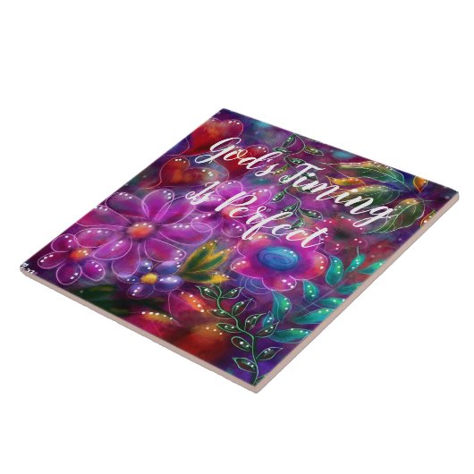 神のタイミングは完璧なフローラ抽象芸術ピンク赤 タイル (側面)