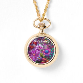 神のタイミングは完璧なフローラ抽象芸術ピンク赤 腕時計