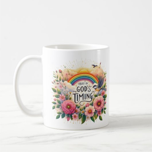 神のタイミングを信頼する コーヒーマグカップ (左)
