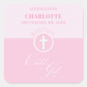 神のバプテスマのピンクの子パーソナライズされた スクエアシール (正面)