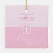 神のバプテスマのピンクの子パーソナライズされた セラミックオーナメント (裏面)