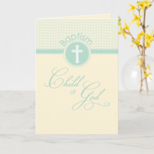 神のバプテスマの子男女兼用緑 カード (黄色い花)