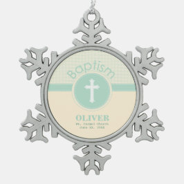 神のバプテスマの子男女兼用緑 スノーフレークピューターオーナメント