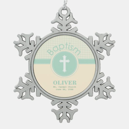 神のバプテスマの子男女兼用緑 スノーフレークピューターオーナメント (正面)