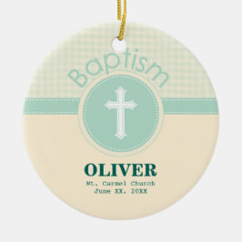 神のバプテスマの子男女兼用緑 セラミックオーナメント
