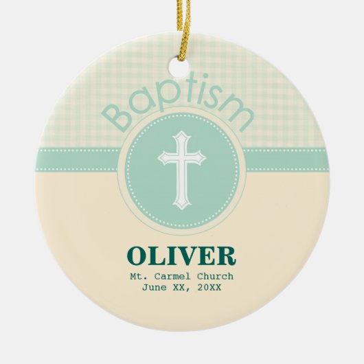 神のバプテスマの子男女兼用緑 セラミックオーナメント (正面)