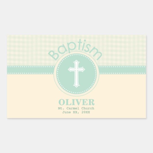 神のバプテスマの子男女兼用緑 長方形シール (正面)