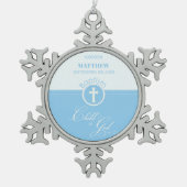 神のバプテスマ青い子パーソナライズされた スノーフレークピューターオーナメント (正面)