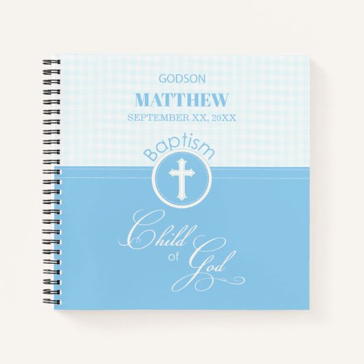 神のバプテスマ青い子パーソナライズされた ノートブック (正面)