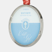 神のバプテスマ青い子パーソナライズされた メタルオーナメント (左)