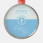 神のバプテスマ青い子パーソナライズされた メタルオーナメント (正面)