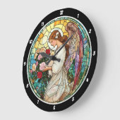 神のバラの輝きステンドグラスの天使の壁 ラージ壁時計 (傾斜)