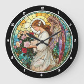 神のバラの輝きステンドグラスの天使の壁 ラージ壁時計 (正面)