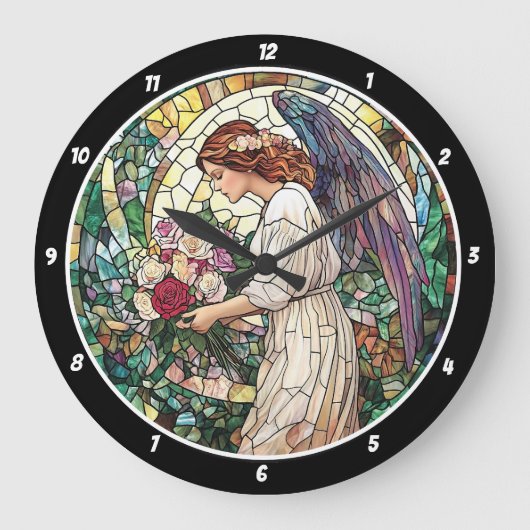 神のバラガーデンステンドグラスエンジェルウォール ラージ壁時計 (正面)