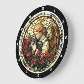 神のバラ祈りの言葉ステンドグラス天使 ラージ壁時計 (傾斜)