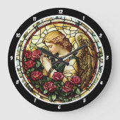 神のバラ祈りの言葉ステンドグラス天使 ラージ壁時計 (正面)