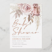 神のバラ金ゴールド赤面フローラベビーシャワー 箔招待状 (正面)