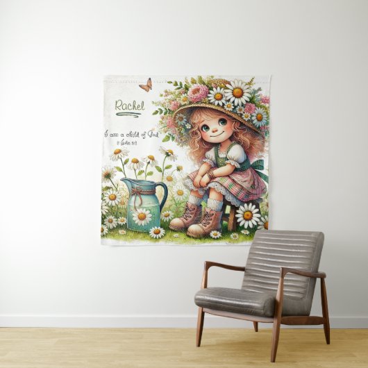 神のパーソナライズされたデイジー女の子 タペストリー (インサイチュ)