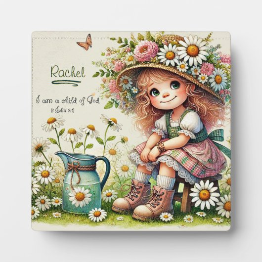 神のパーソナライズされたデイジー女の子 フォトプラーク (正面)