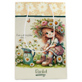 神のパーソナライズされたデイジー女の子 ミディアムペーパーバッグ (正面)