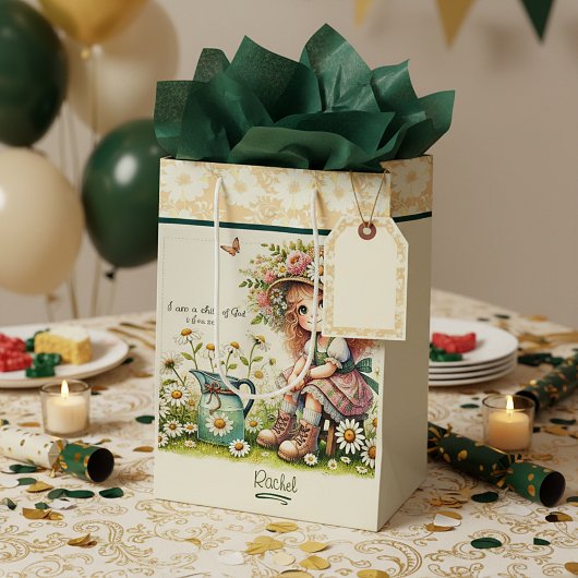 神のパーソナライズされたデイジー女の子 ミディアムペーパーバッグ